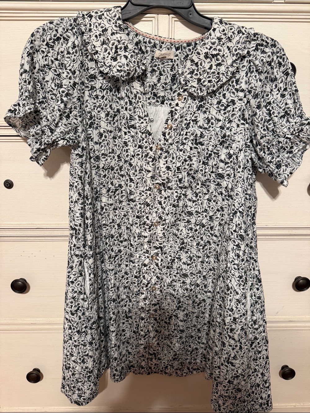 Pilcro Black and White Floral dress with Peter Pan Collar
